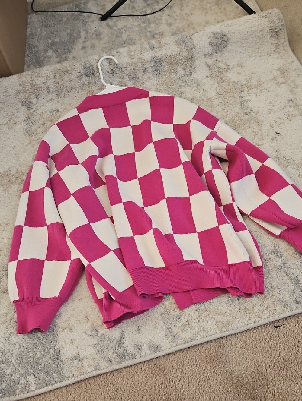 Pink Lily Pink & White Checkerboard Open-Front Cardigan - Picture 5 of 6